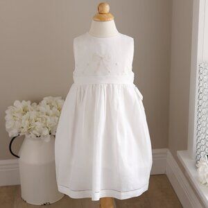 White Cotton Linen Sundress Size 3T Shadow Bow Ecru Embroidery Boutique Sundress